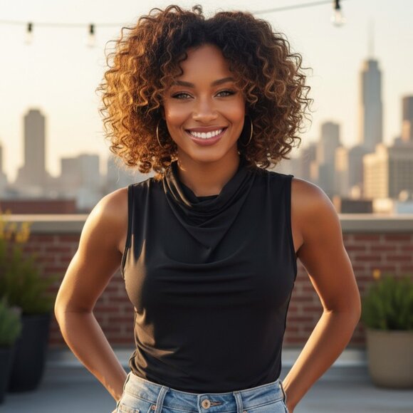 Express Tops - EXPRESS Black Cowl Neck Sleeveless Bodysuit L One Piece Shell Drape Neck Thong